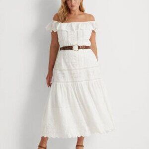 Lauren Ralph Lauren Woman Eyelet off the shoulder white maxi dress 20W 2X